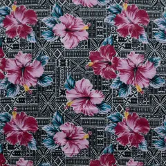 1 Yard Hibiscus On Traditional Tapa Polyester Fabric For Island-Inspired Apparel And Crafts 60 Inch Width Pink