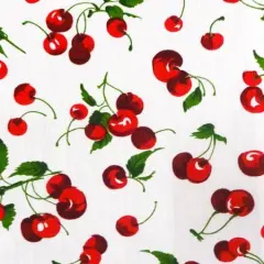 1 Yard Poly Cotton Fabric with Fruit Prints Machine Washable, Ideal for Crafts & Clothing 59 Inches Wide White