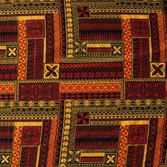 1 Yard Polynesian Geometric Symmetrical Peachskin Fabric For Elegant Apparel And Craft Projects 45 Inch Width Red/Yellow