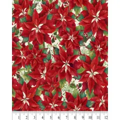 Poinsettias Cotton Fabric | By the Yard | Sewing and Crafting | 44 inches wide
