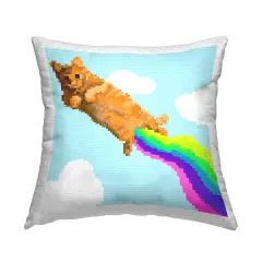 Flying Rainbow Pixel Cat Outdoor Printed Pillow Design by June Erica Vess, 18 x 7 x 18