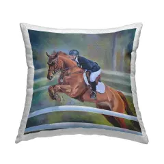 Jockey Jumping Hurdles Outdoor Printed Pillow Design by Andrew Kiss, 18 x 7 x 18