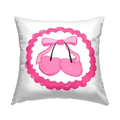 Pink Cherries & Bow Decorative Printed Throw Pillow Design by Carrie Cantwell, 18 x 7 x 18