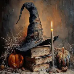 Halloween Diamond Painting kit for Adults Witch Hat Full Drill-12x16inch