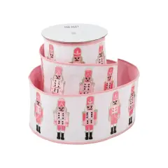 4" Nutcracker Pink Dupion Ribbon: White (5 Yards)