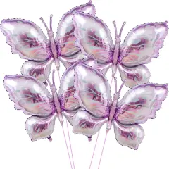 Purple Butterfly Foil Balloons 4 Pcs - Themed Birthday Party Supplies for Baby Shower, Wedding Decoration