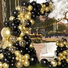 138 Pieces Black and Gold Balloons Garland Arch Kit with Black Gold Confetti Balloons for New Year Decorations Birthday Graduation Baby Shower Party Decorations