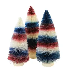 Bethany Lowe 11.0 Inch Americana Striped Bottle Brush Patriotic Decorative Tree Set , Multi Seasonal Decor Red White & Blue Multicolored