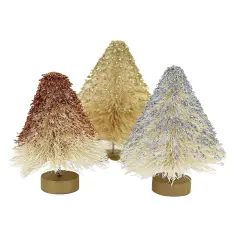 Bethany Lowe 5.0 Inch Mini Metallic Trees Christmas Decorative Tree Set , Christmas Decor Glittered St/3 Off-White
