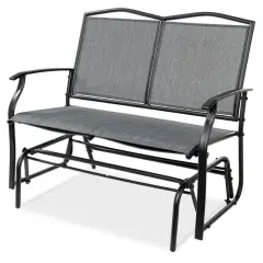 Outdoor 2 Seat Mesh Glider Rocker Chair with Armrests Grey