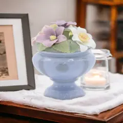 Ceramic Violet Flower Pot Figurine, Home D&eacute;cor, Gift for Her, Gift for Mom, Spring D&eacute;cor, Wedding Decor