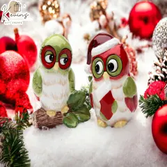 Ceramic Christmas Owl Salt & Pepper Shakers, Home D&eacute;cor, Gift for Her, Gift for Mom, Kitchen D&eacute;cor