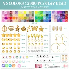 15000PCS Clay Beads 96 Colors Friendship Bracelet Making Kit 4 Boxes Polymer Clay Beads Disc Clay Beads with Charms for Jewelry Making,Crafts Gifts