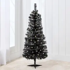 4ft Pre Lit Christmas Tree Mini Artificial Tree with Twinkling LED Lights for Bedroom or Apartment Black