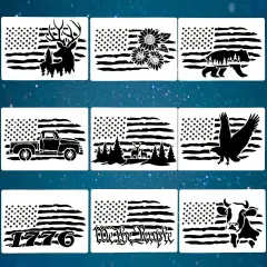 9 Pcs American Flag Stencils (8.3"x11.7")