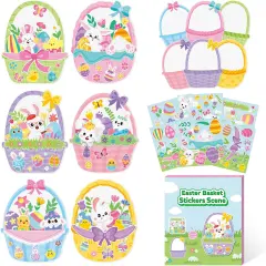 Easter Basket Scene Stickers - 12 Sets of Easter Theme Basket Stuffers Art Craft Kit
