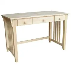 Natural Unfinished Wood Computer Desk with Pull-Out Keyboard Tray and Drawer