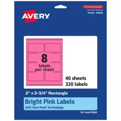 Avery Bright Pink Paper Labels, 2" x 3.75" Rectangle