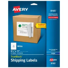 Avery Full-Sheet Printable Shipping Labels, 8.5" x 11" Customizable Stickers, White, 25 Blank Mailing Labels, Great for Mailing, Shipping, Organizing, and More (8165)