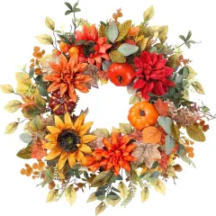 22&rsquo;&rsquo; Autumn Fall Wreath with Pumpkins