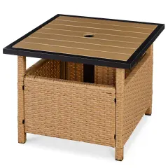 Best Choice Products Wicker Rattan Patio Side Table Outdoor Furniture for Garden, Pool, Deck w/ Umbrella Hole Natural