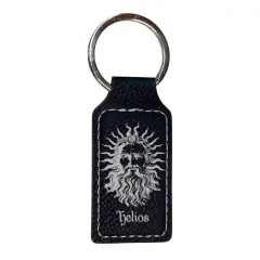 Keychain - Rectangle - Helios God of the Sun - Leather Black/Silver