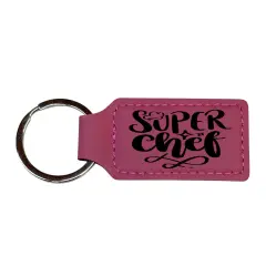 Keychain - Rectangle - Super Chef - Leather Pink/Black