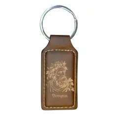 Keychain - Rectangle - Dionysus God of Wine - Leather Rustic/Gold