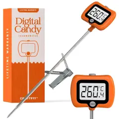 Digital Candy Thermometer with Pot Clip, Instant Read Kitchen Thermometer for Cooking, Baking, and Candy Making &ndash; 10" Stainless Steel Probe, LCD Display, Essential Baking Tool (Orange)