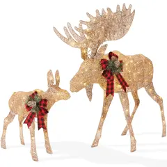 Best Choice Products 2-Piece Moose Family Lighted Christmas Yard D&eacute;cor Set w/ 370 LED Lights, Stakes, Zip Ties Gold