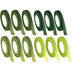 Floral Tape - 12-Pack Florist Tape, Green Floral Adhesives, Perfect for Bouquet Stem Wrapping, Floral Arrangement and Crafts, 0.47 Inches x 30 Yards, 4 Green Shades