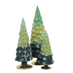 Cody Foster 11.75 In Green Glitter Gradient Trees Christmas Decorative Tree Set , Christmas Set/3 Decorate Village Mantle Decor Ombre