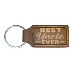 Keychain - Rectangle - Best Uncle Ever - Leather Rustic/Gold