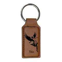 Keychain - Rectangle - Nike Goddess of Victory - Leather Rawhide/Black