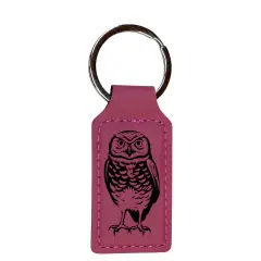 Keychain - Rectangle - Burrowing Owl - Leather Pink/Black