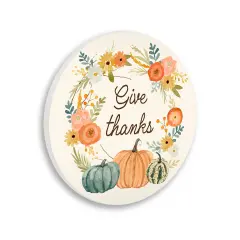 Give Thanks Sentiments Orange Floral Pumpkin Wreath Wall Plaque Art