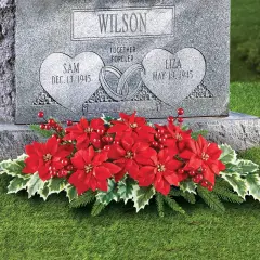 Collections Etc Artificial Poinsettia Holly Memorial Stake