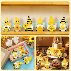 6 Sets Ready to Paint Your Own Bee Gnome Statues DIY Ceramics Bee Sunflower Garden Paintable Gnome