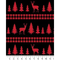 Christmas Deer Forest Checkers Cotton Fabric| By the Yard | Sewing and Crafting | 44 inches wide
