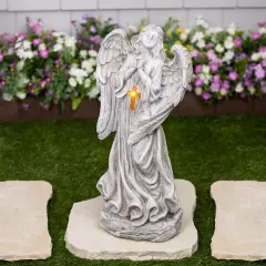 Northlight LED Solar Lighted Angel with Cross Garden Statue - 19" Beige