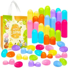 200Pcs 2.36inch Colorful Easter Plastic Eggs for Kids Egg Hunt Basket Bag Empty Stuffers Fillers with 2pcs Cute Non Woven Bags