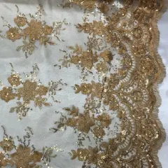 1 Yard DK Gold Sequin Lace Fabric 51&Prime; Wide 100% Polyester Embroidered Mesh for Gowns & Decor