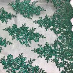 1 Yard Hunter Green Sequin Lace Fabric Embroidered Mesh with Sparkling Sequins for Gowns & Decor 54&rdquo; Wide