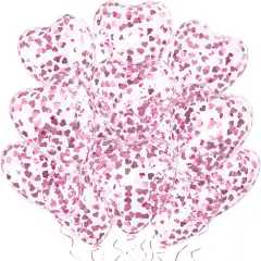Pink Heart Confetti Balloons 30 Pcs, 12 Inch Clear Heart Latex Balloon with Heart Confetti Inside for Wedding Anniversary Birthday Party Valentine Baby Shower Bridal Shower Decorations Supplies