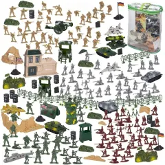 BLUE PANDA 300 Piece Military Toys Plastic Army Men with Tanks, Planes, Flags and Accessories for Boys Ages 8-14