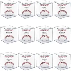 12 Pack UV Protected Acrylic Boxes for Display,Clear Display Case Baseball Cube Memorabilia Showcase Autograph Ball Protector