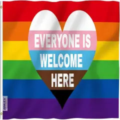 Fly Breeze 3x5 Feet Everyone Is Welcome Here Progress Pride Flag - Vivid Color and Fade proof - Rainbow Transgender Lesbian LGBT Flag Polyester with Brass Grommets 3 X 5 Ft