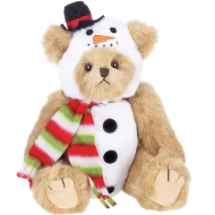 Bearington Frost E Bear Christmas Stuffed Animal, 10 Inch Snowman Plush Christmas Teddy Bear, For Ages 3-14 Brown