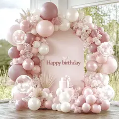 Pink and White Balloons Double Stuffed Pearl Pink Balloon Garland Arch Kit for Birthday Baby Shower Bridal Shower Wedding Bachelorette Party Decorations