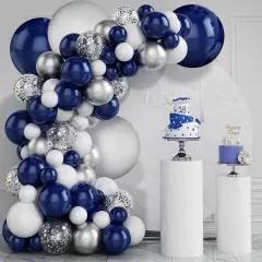 Navy Blue Silver Balloons Garland Kit, Navy Blue White Silver Confetti Balloons Arch Kit for Birthday Party Baby Shower Wedding Graduation Class